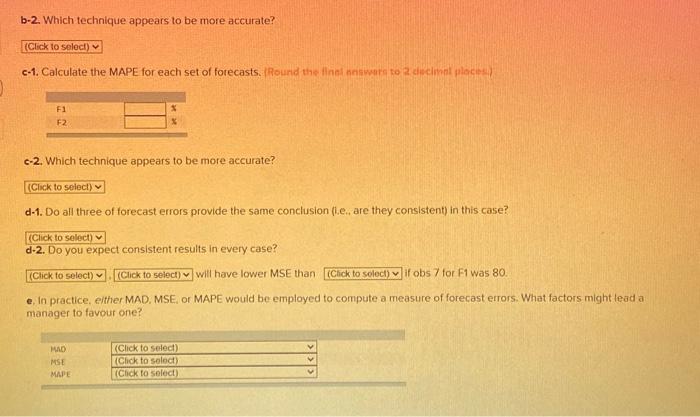 MAD for each set of forecasts, (Rio und the final nnawers to