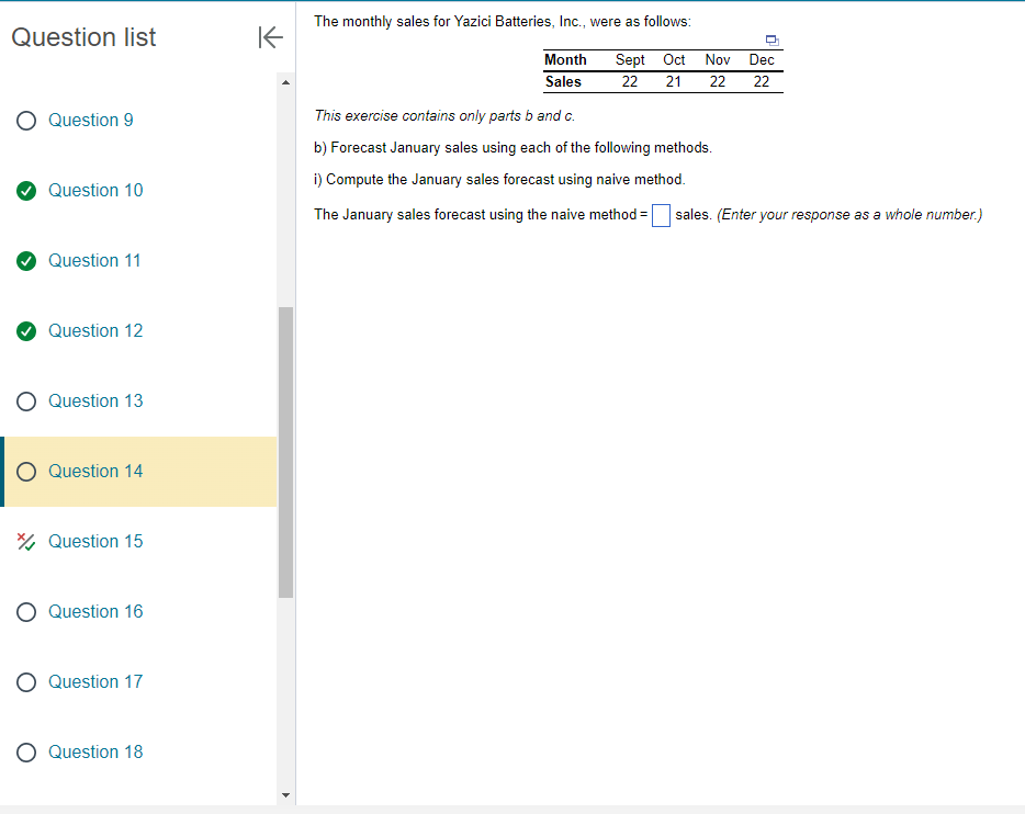  Question list Question 9 Question 10 Question 11 Question 12 Question