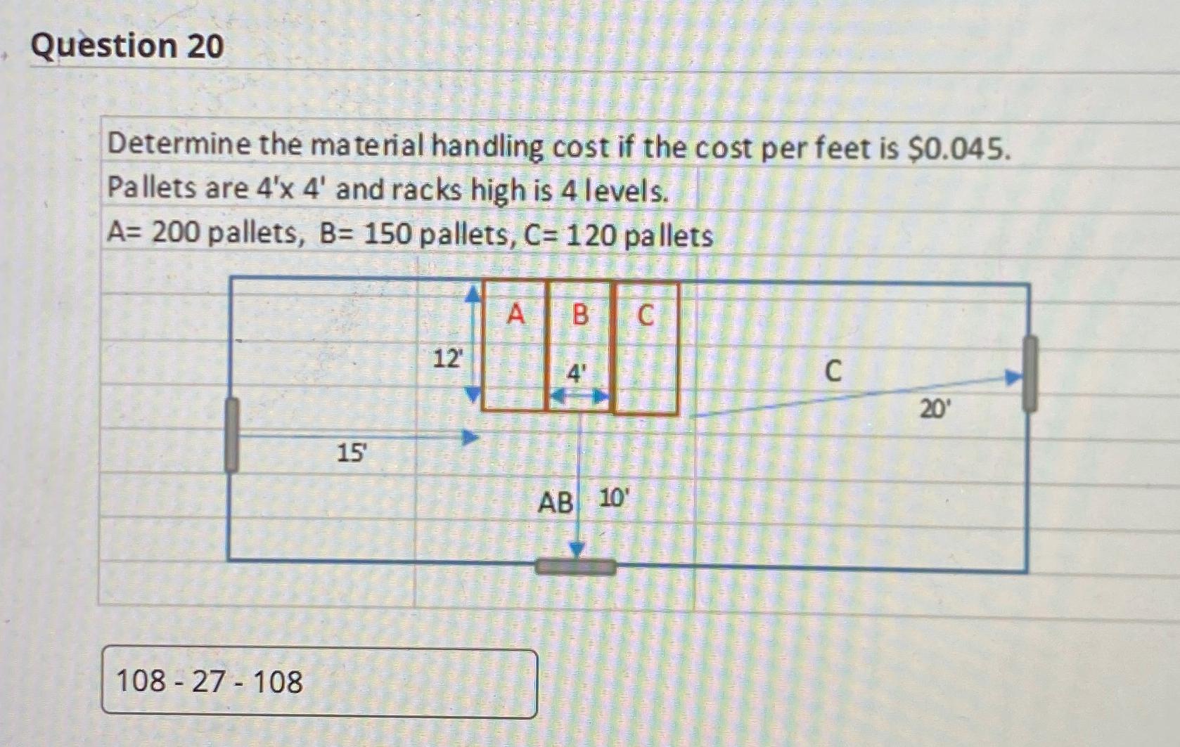  Question 20 Determine the material handling cost if the cost per