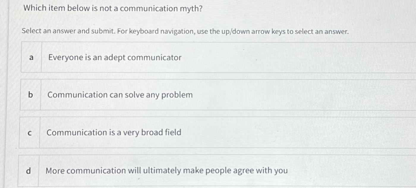  Which item below is not a communication myth? Select an answer