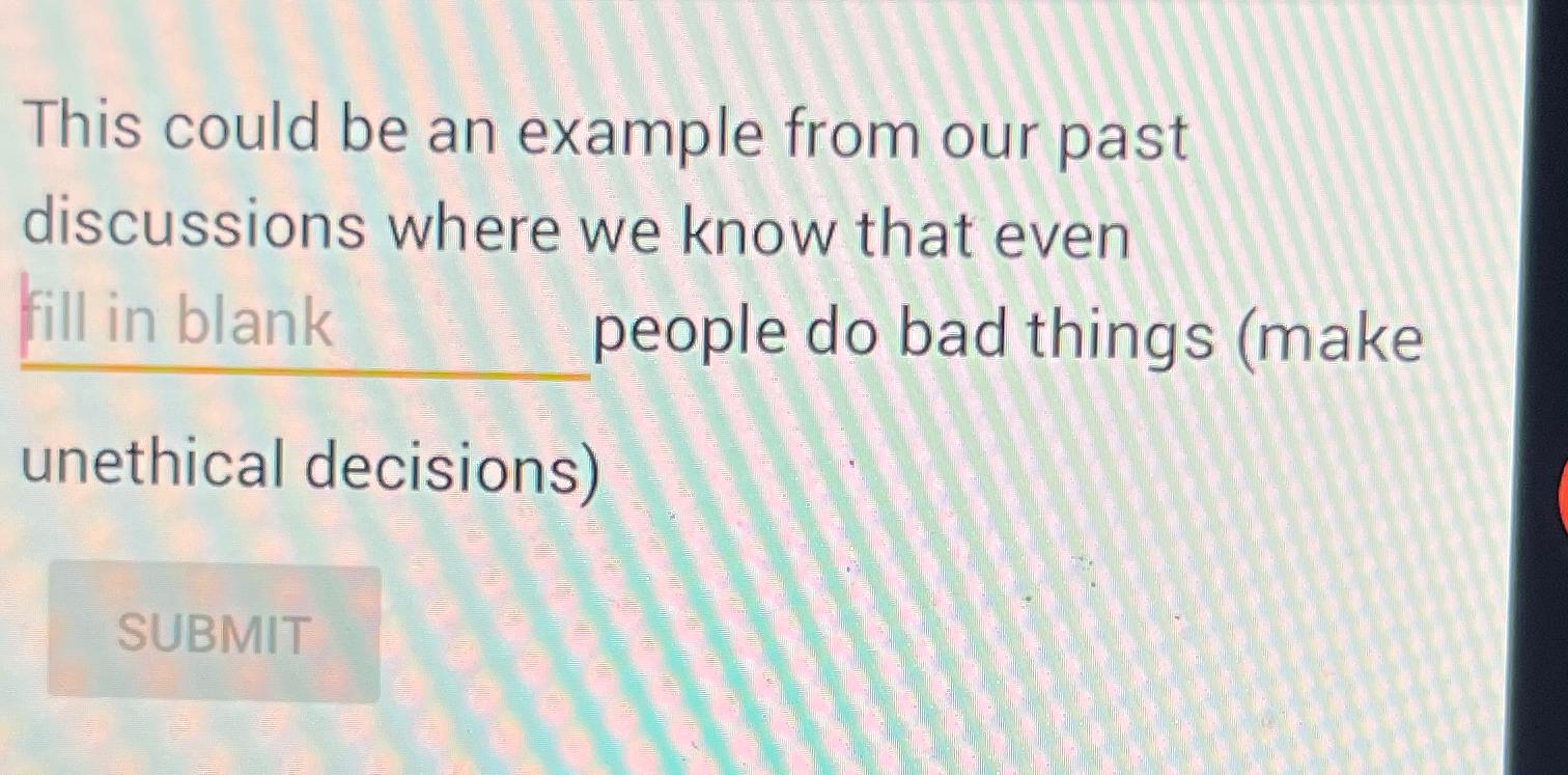  This could be an example from our past discussions where we