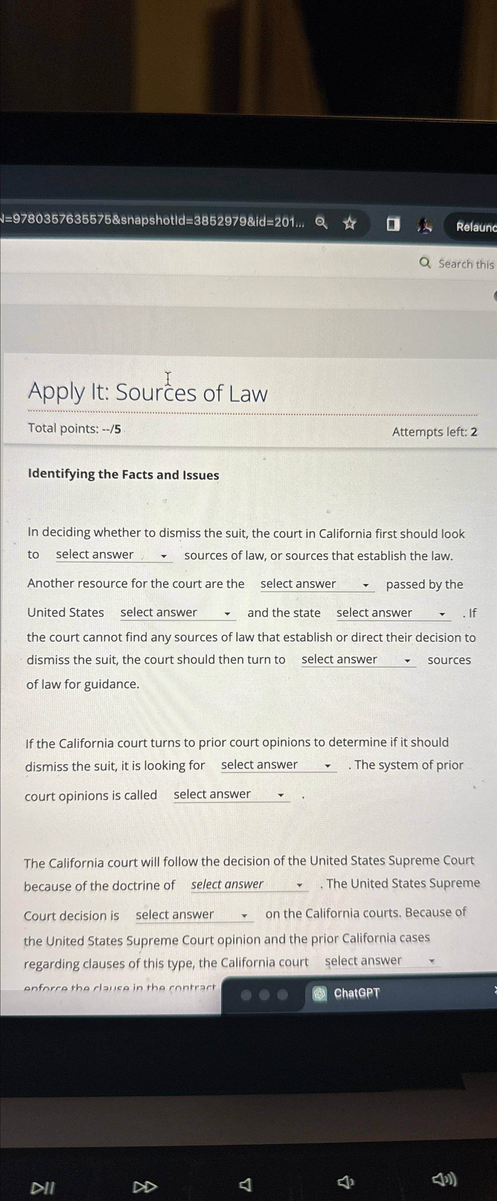  N=9780357635575& snapshotld =3852979&id=201dots Search this Apply lt: Sour()x of Law Total