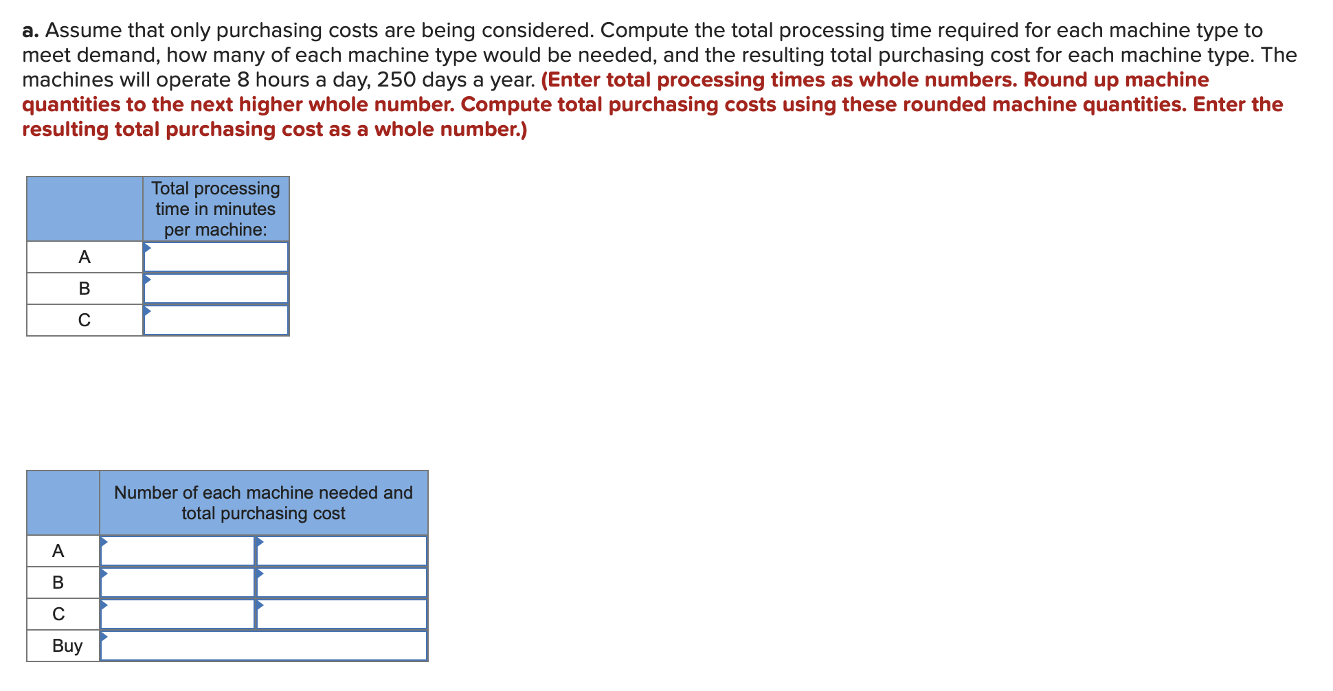 must decide which type of machine to buy, A, B, or C.