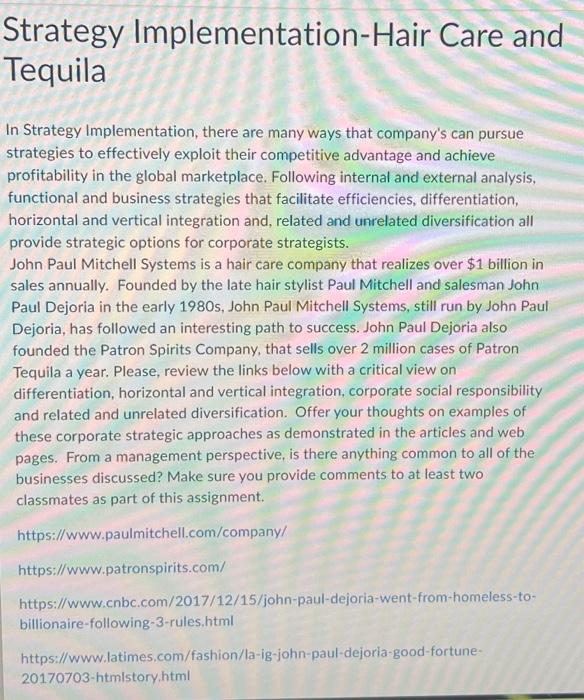  Strategy Implementation-Hair Care and Tequila In Strategy Implementation, there are many