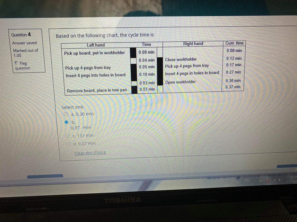 \begin{tabular}{|l|} \hline Question 4 \\ Answer saved \\ Marked out of