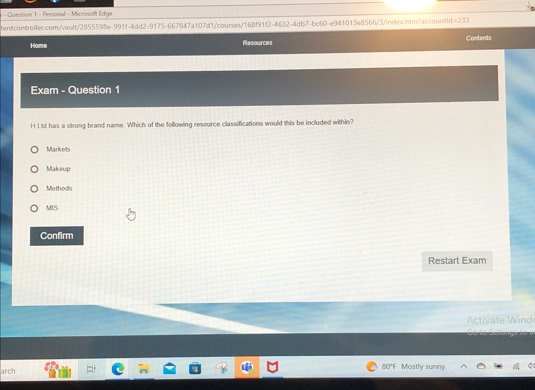  Question 1- Personal - Microsoft Edge tentcontroller.com/vault/2855598e-991f-4dd2-9175-667847a107d1/courses/168f91f2-4632-4db7-bc60-e941013e8566/3/index.htm?accountld=233 Home Resources Contents Exam