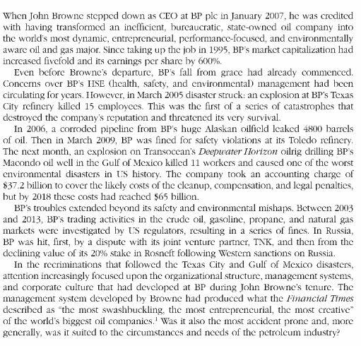 Read Case 6: BP: Organizational Structure and Management Systems (R.M. Grant, Contemporary