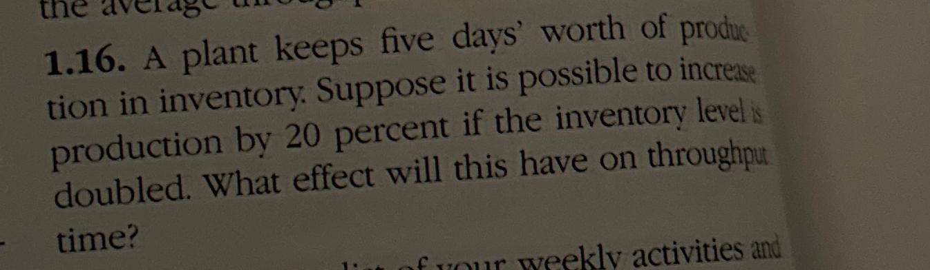  1.16. A plant keeps five days' worth of produc tion in