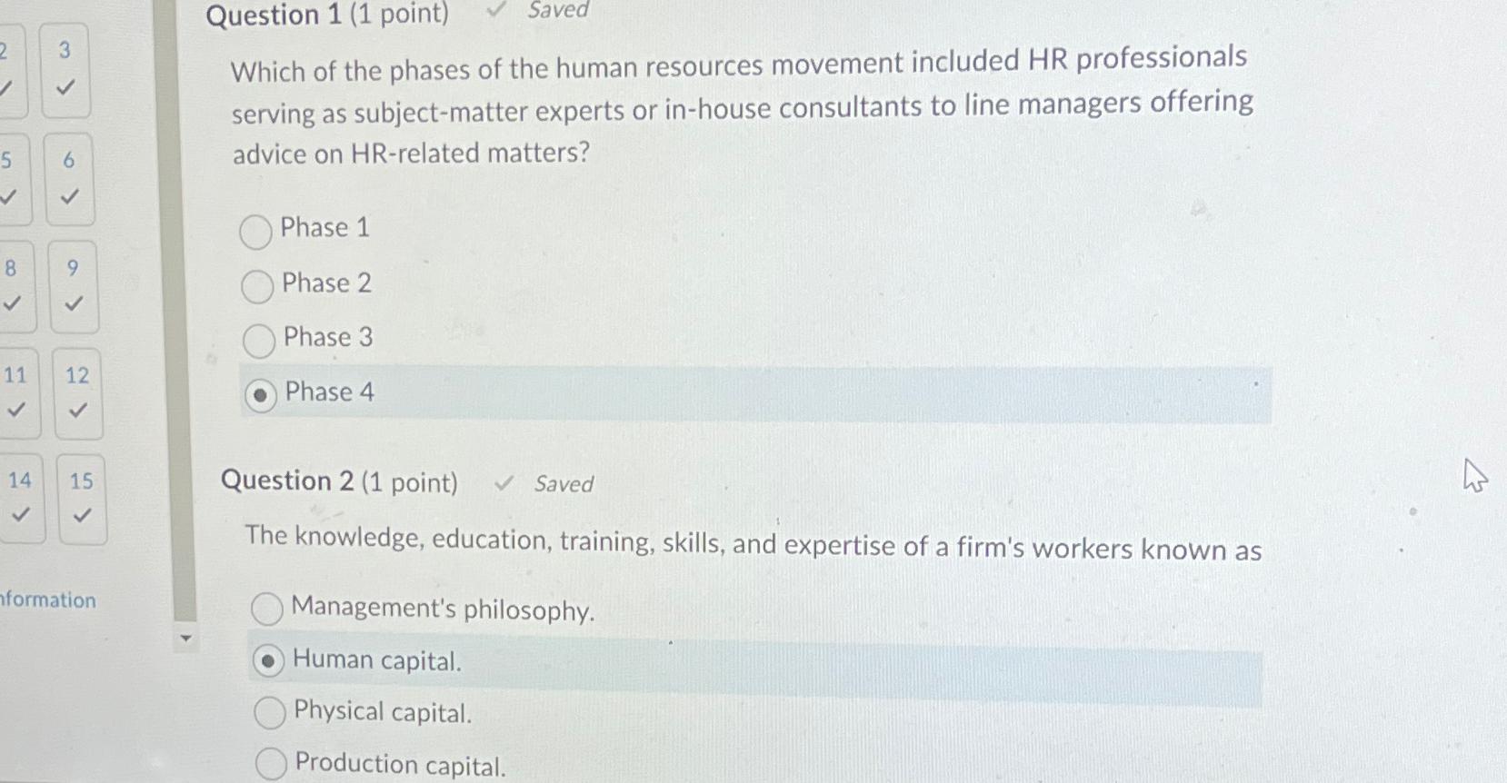  Question 1(1 point) Saved 3 Which of the phases of the