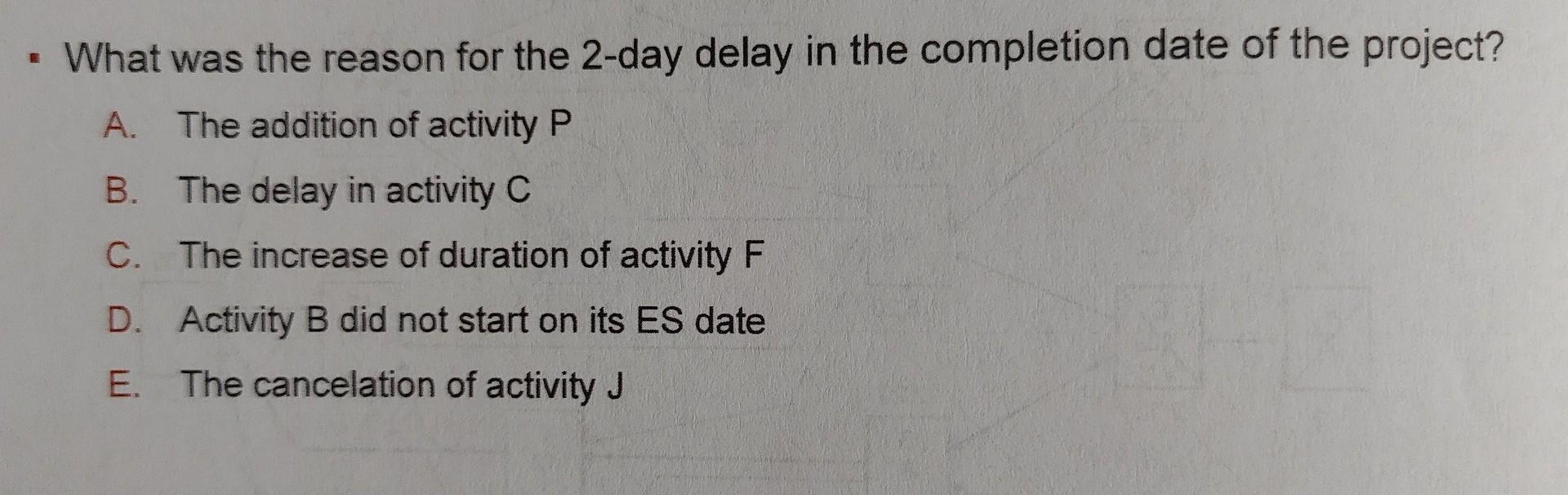 Actual dates: A: (0,2), D: (5,9), - Activity B started on day