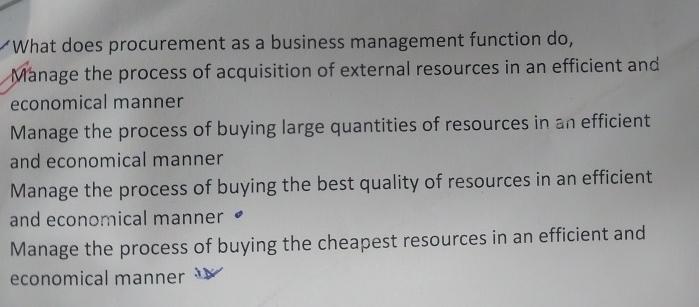  What does procurement as a business management function do, Manage the