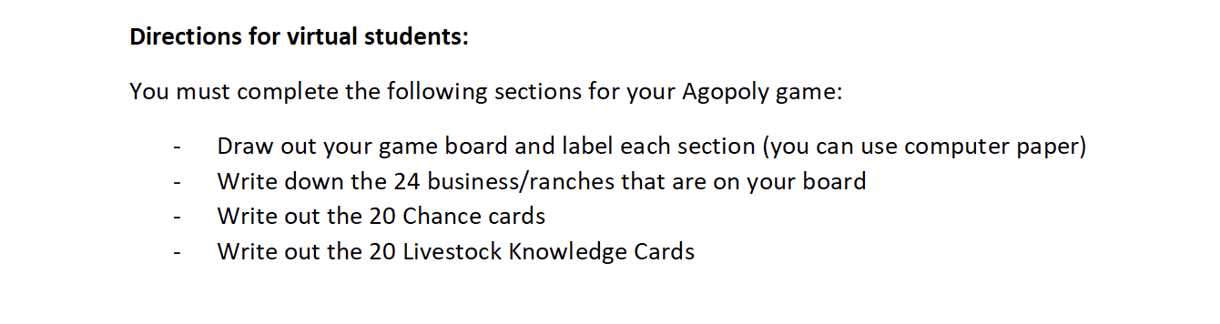 Directions for virtual students: You must complete the following sections for your