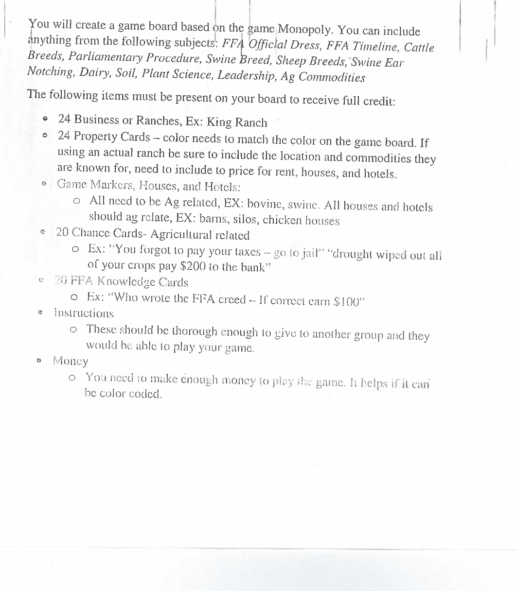 Agopoly game: Draw out your game board and label each section (you