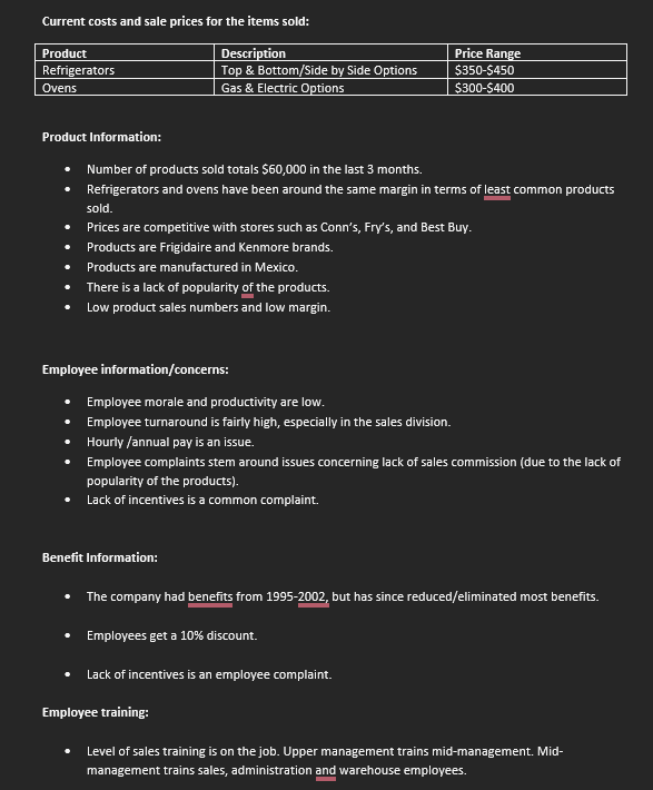 for Bake & Freeze. focusing on any need to restructure the company
