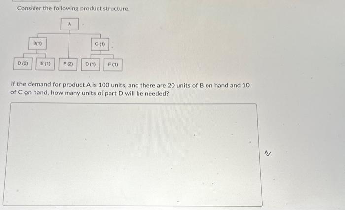help please Consider the following product structure. If the demand for product