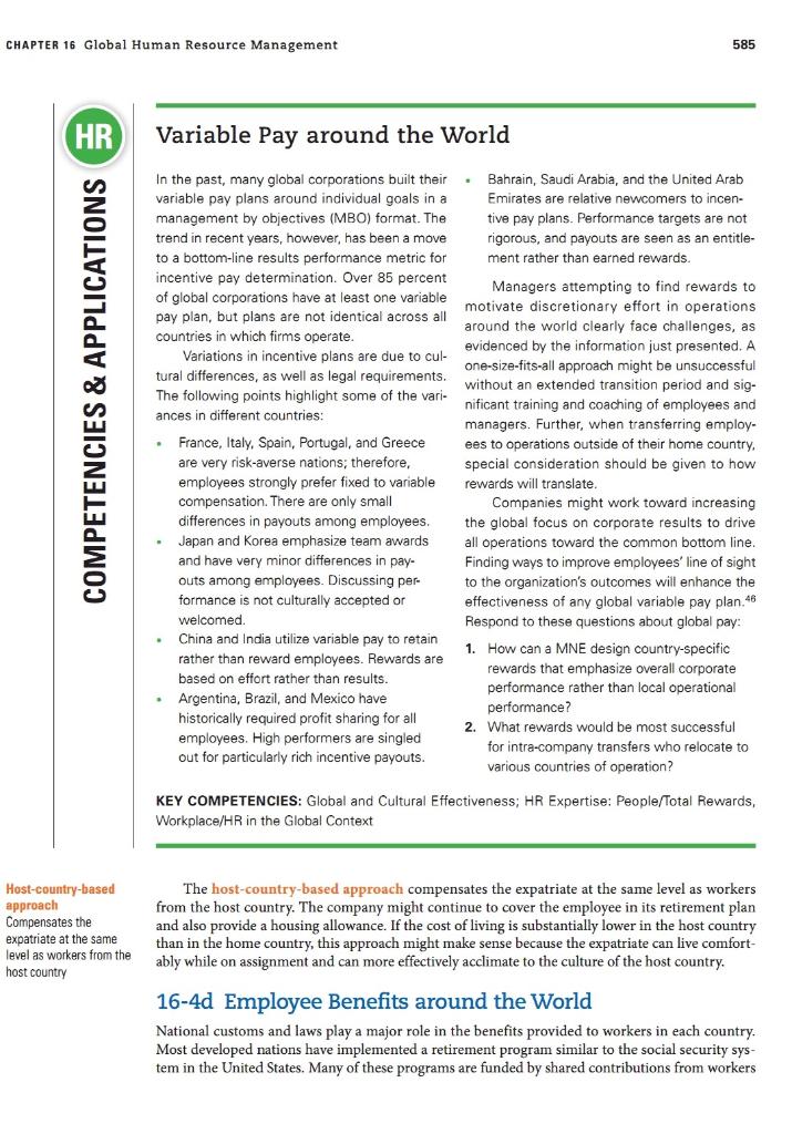 Study the HR Competencies and Applications case entitled Variable Pay around the