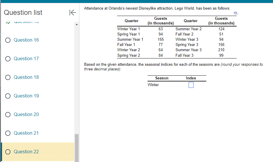  estion list Question 16 Question 17 Question 18 Question 19 Question