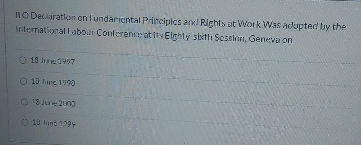  ILO Declaration on Fundamental Principles and Rights at Work Was adopted
