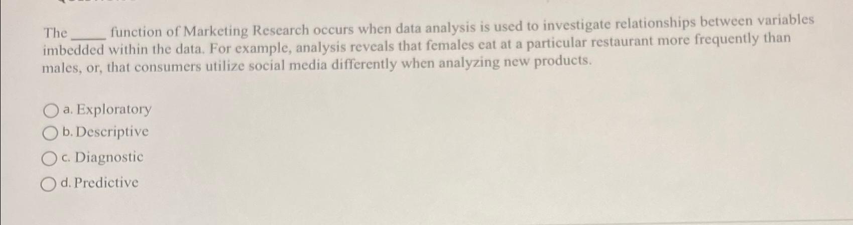  The function of Marketing Research occurs when data analysis is used