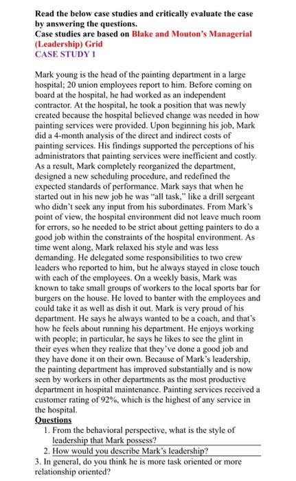 please solve it in details Read the below case studies and critically