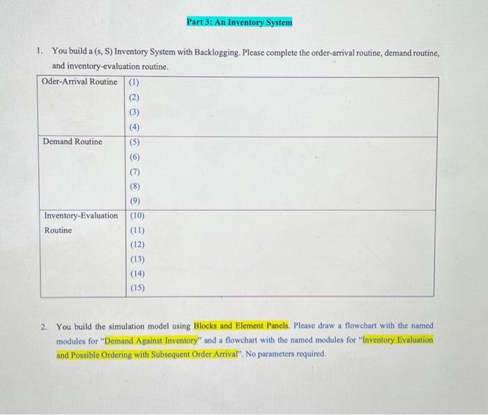  1. You build a (s,S) Inventory System with Backlogging. Please complete