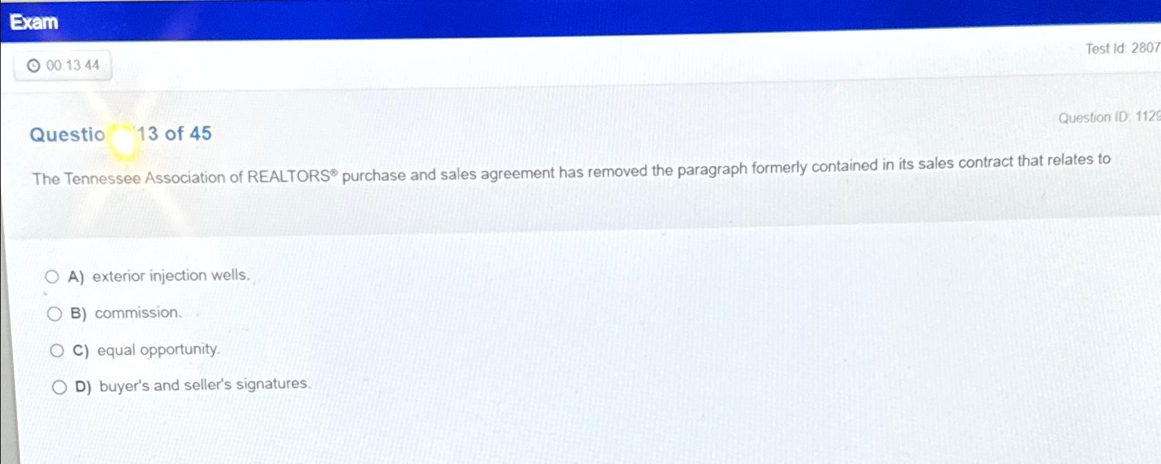  Exam 00.1344 Test Id: 2807 Questio 13 of 45 Question ID.1128