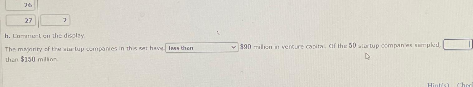  26 b. Comment on the display. The majority of the startup