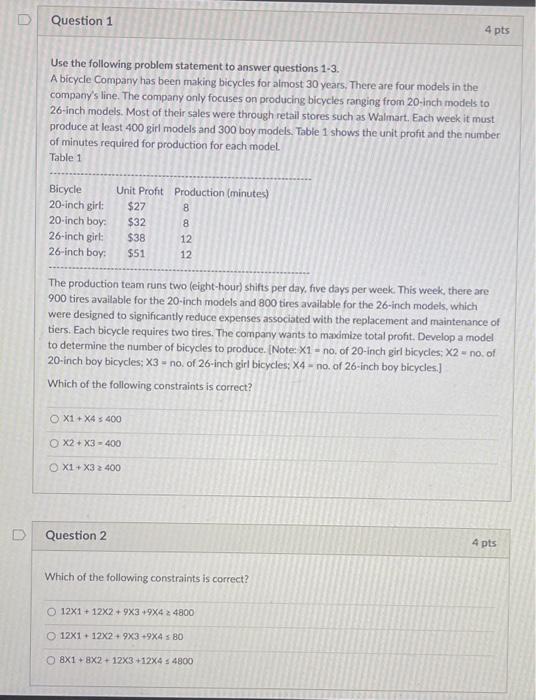  Use the following problem statement to answer questions 1-3. A bicycle