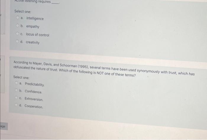 "we" d. None of the answers. Mayer, Davis, and Schoorman (1995) argued