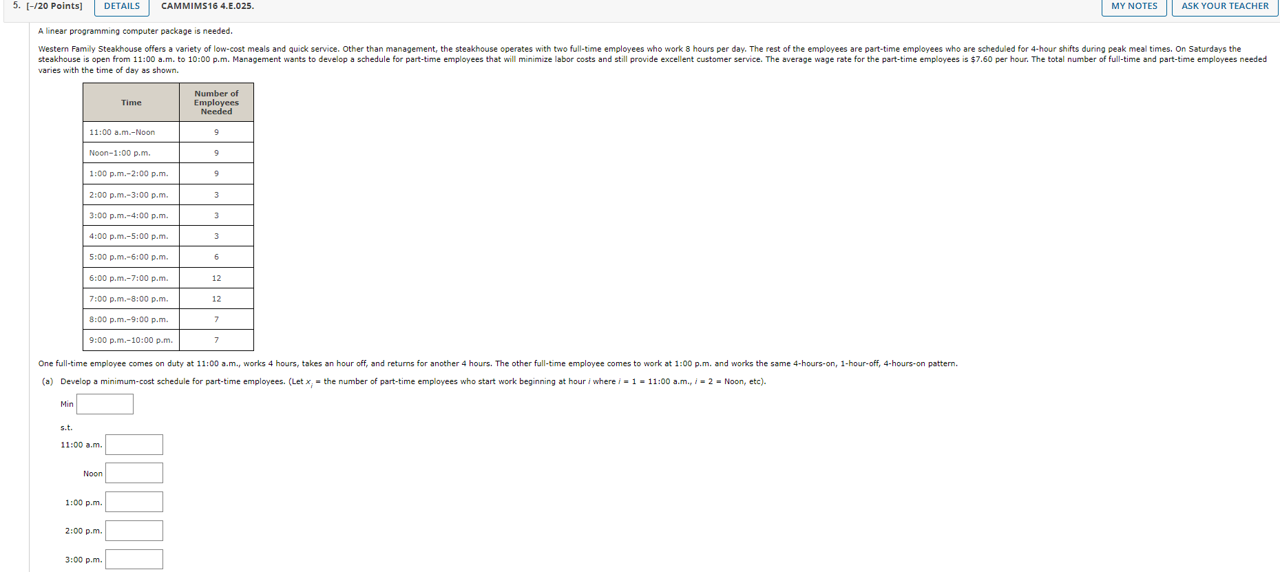  \begin{tabular}{l|l|l} 5. [-/20 Points] & DETAILS & CAMMIMS16 4.E.025. \end{tabular} MY