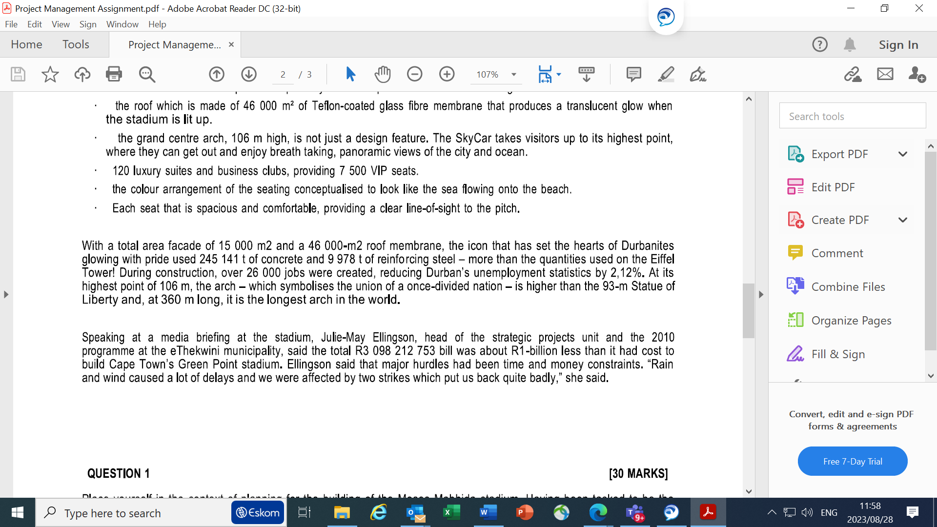 response. Project Management Assignment.pdf - Adobe Acrobat Reader DC (32-bit) File Edit