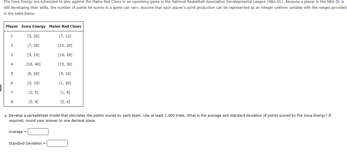  in the table below. \table[[Player,Iowa Energy,Maine Red Claws],[1,5,20,7,12 