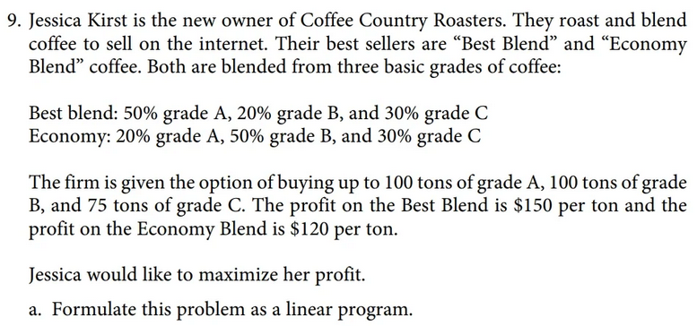 Question 9. Formulate the problem in a textbox alongside the spreadsheet model.