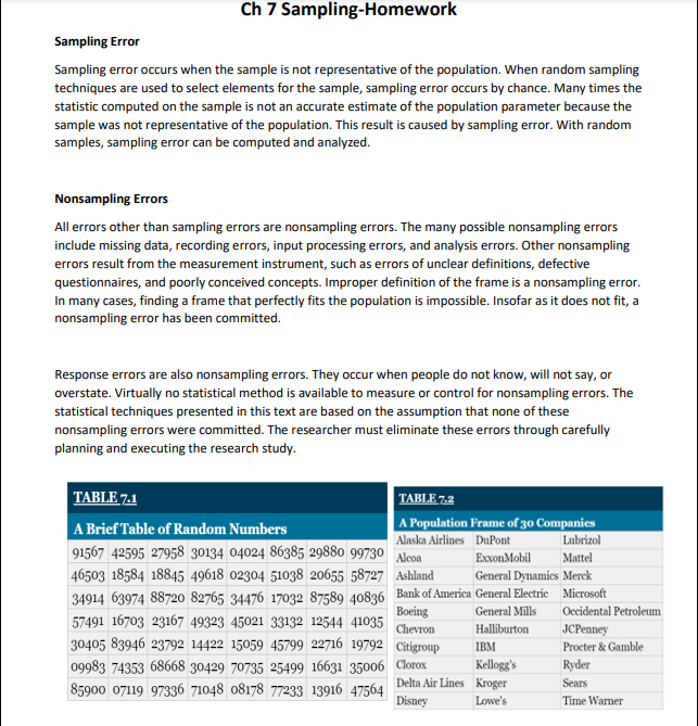  7.1. Develop a frame for the population of each of the