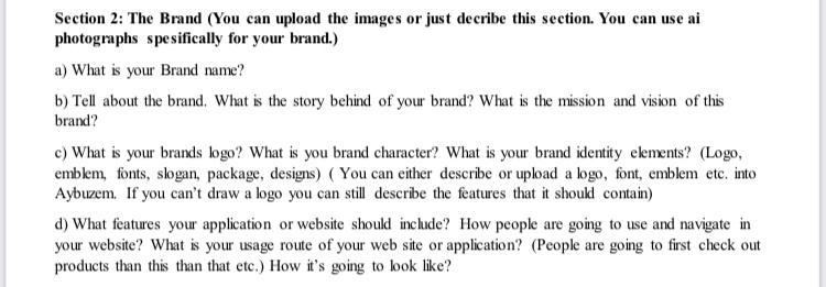  Section 2: The Brand (You can upload the images or just