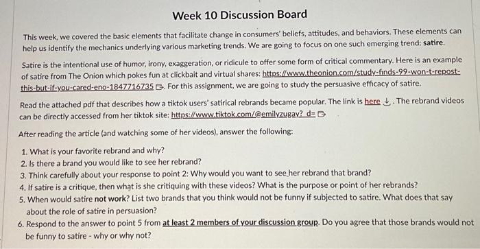  Week 10 Discussion Board This week, we covered the basic elements