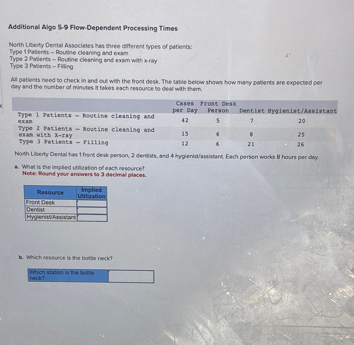  Additional Algo 5-9 Flow-Dependent Processing Times North Liberty Dental Associates has