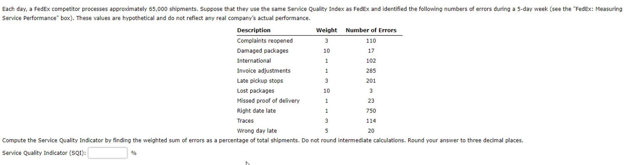  Service Performance" box). These values are hypothetical and do not reflect