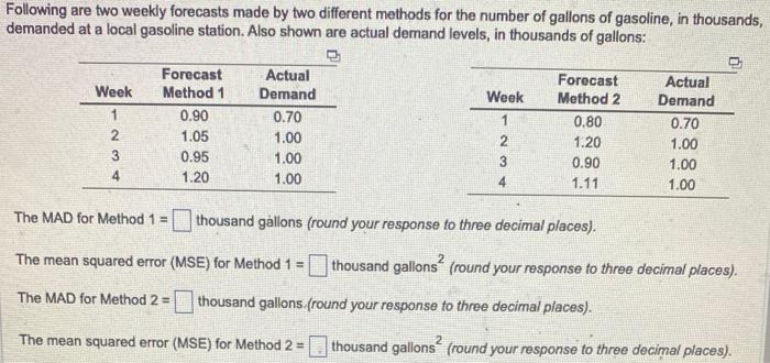 PLEASE HELP ASAP! Following are two weekly forecasts made by two different