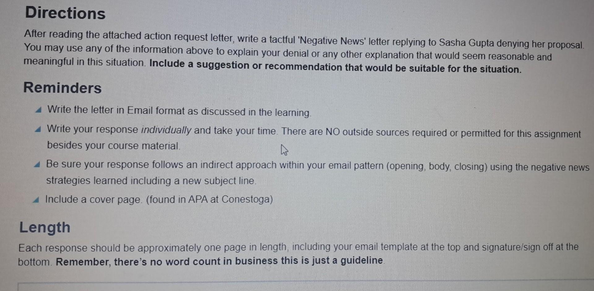 After reading the attached action request letter, write a tactful 'Negative