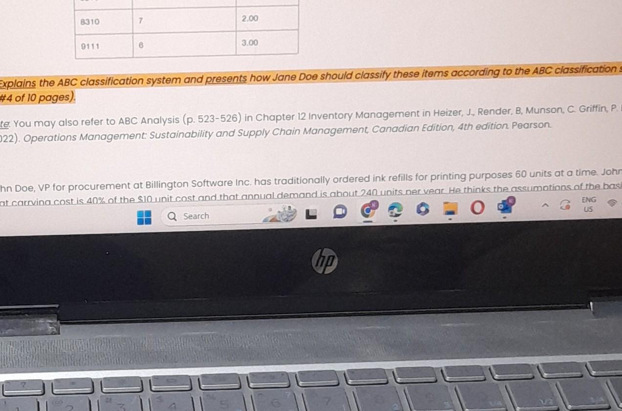  Xplains the ABC classification system and presents how Jane Doe should