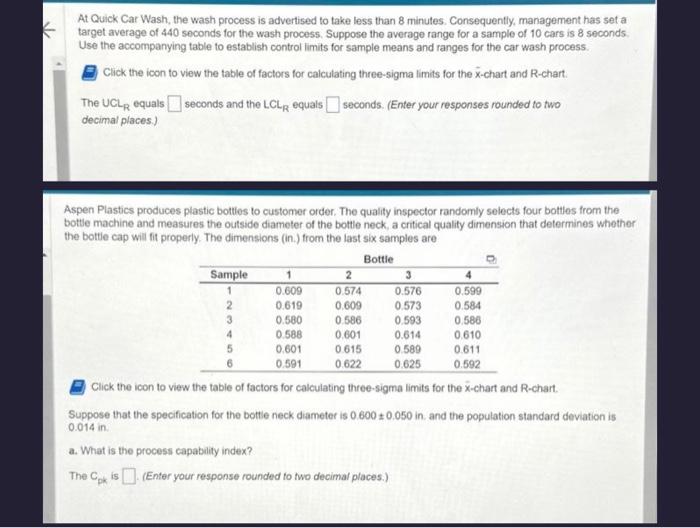  Factors for calculating three-sigma limits for the x-chart and R-chart Factors