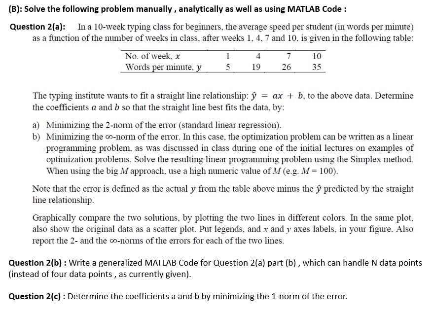  3): Solve the following problem manually, analytically as well as using