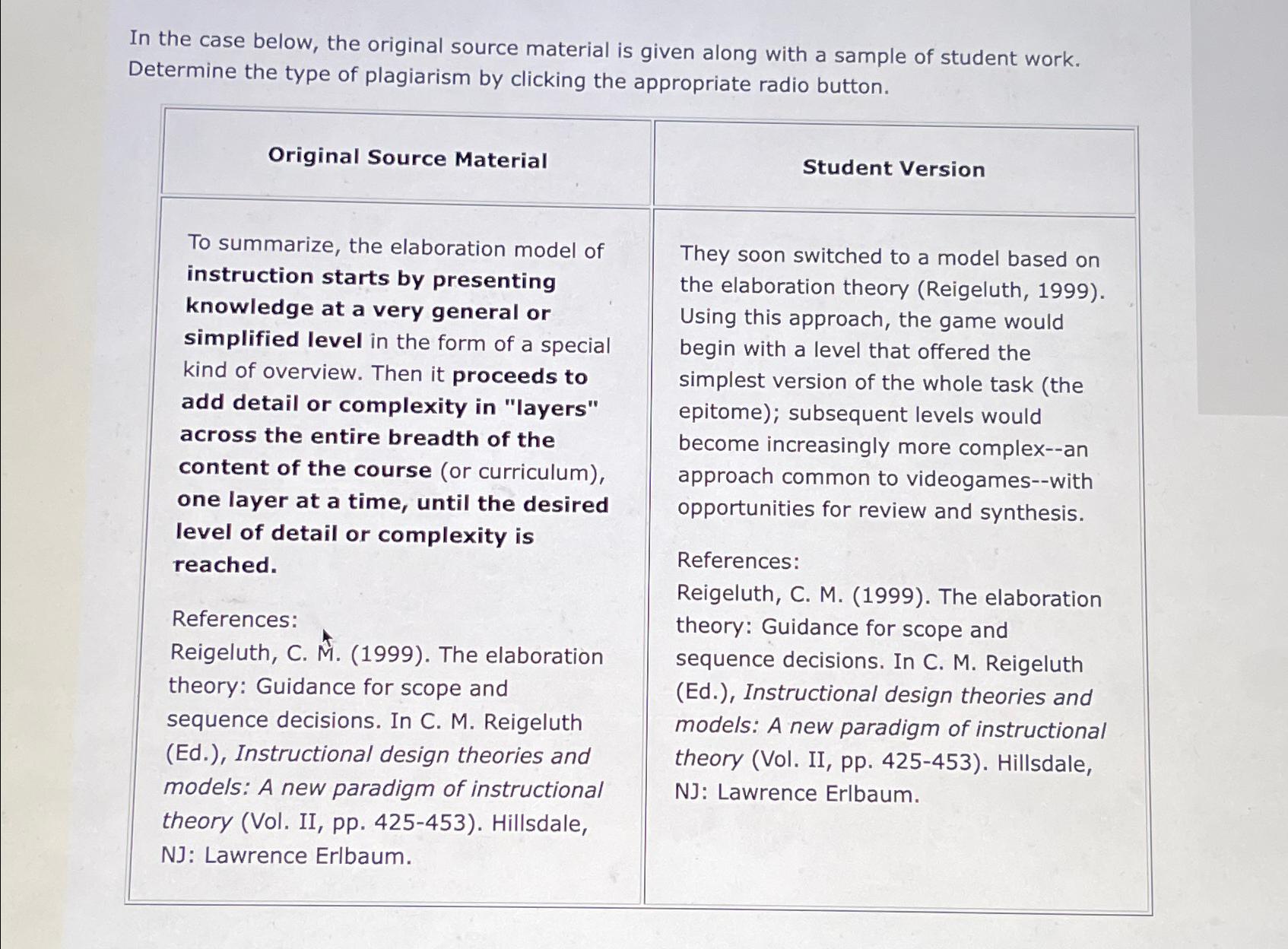  In the case below, the original source material is given along