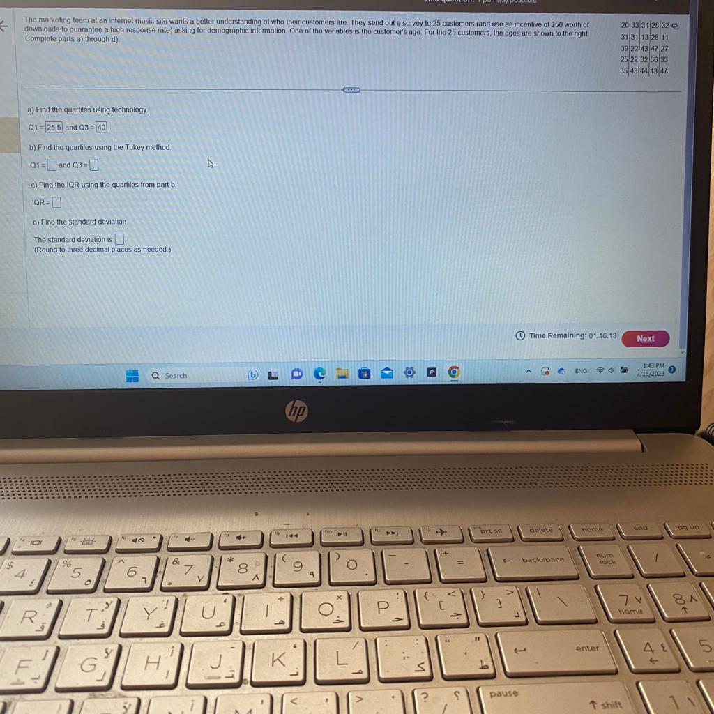  Complete parts a) through d) a) Find the quartiles using technology