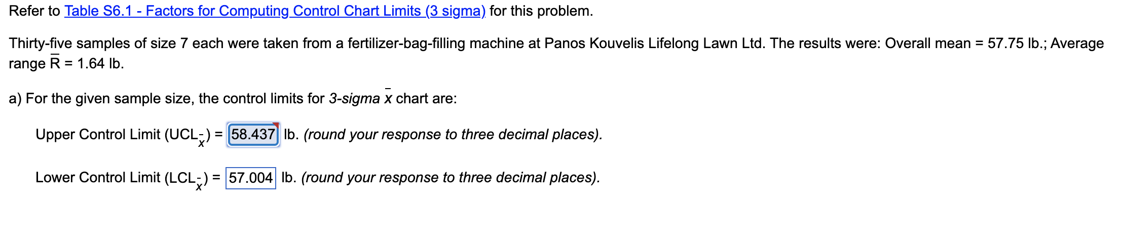 - Factors for Computing_Control Chart Limits (3 sigma) for this problem. Thirty-five