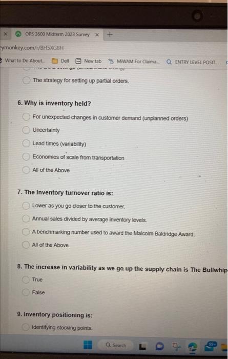 6 The strategy for setting up partial orders. 6. Why is inventory
