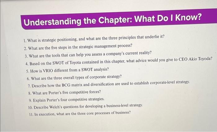  Understanding the Chapter: What Do I Know? 1. What is strategic