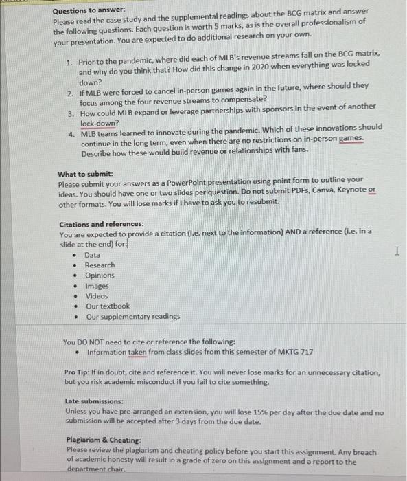  Questions to answer: Please read the case study and the supplemental