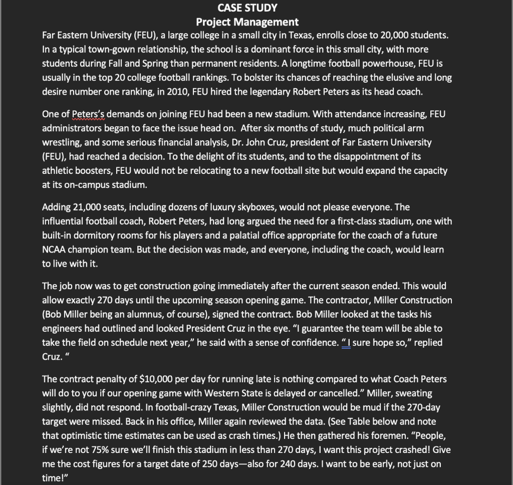 2. How long is the project expected to take? 3. What is